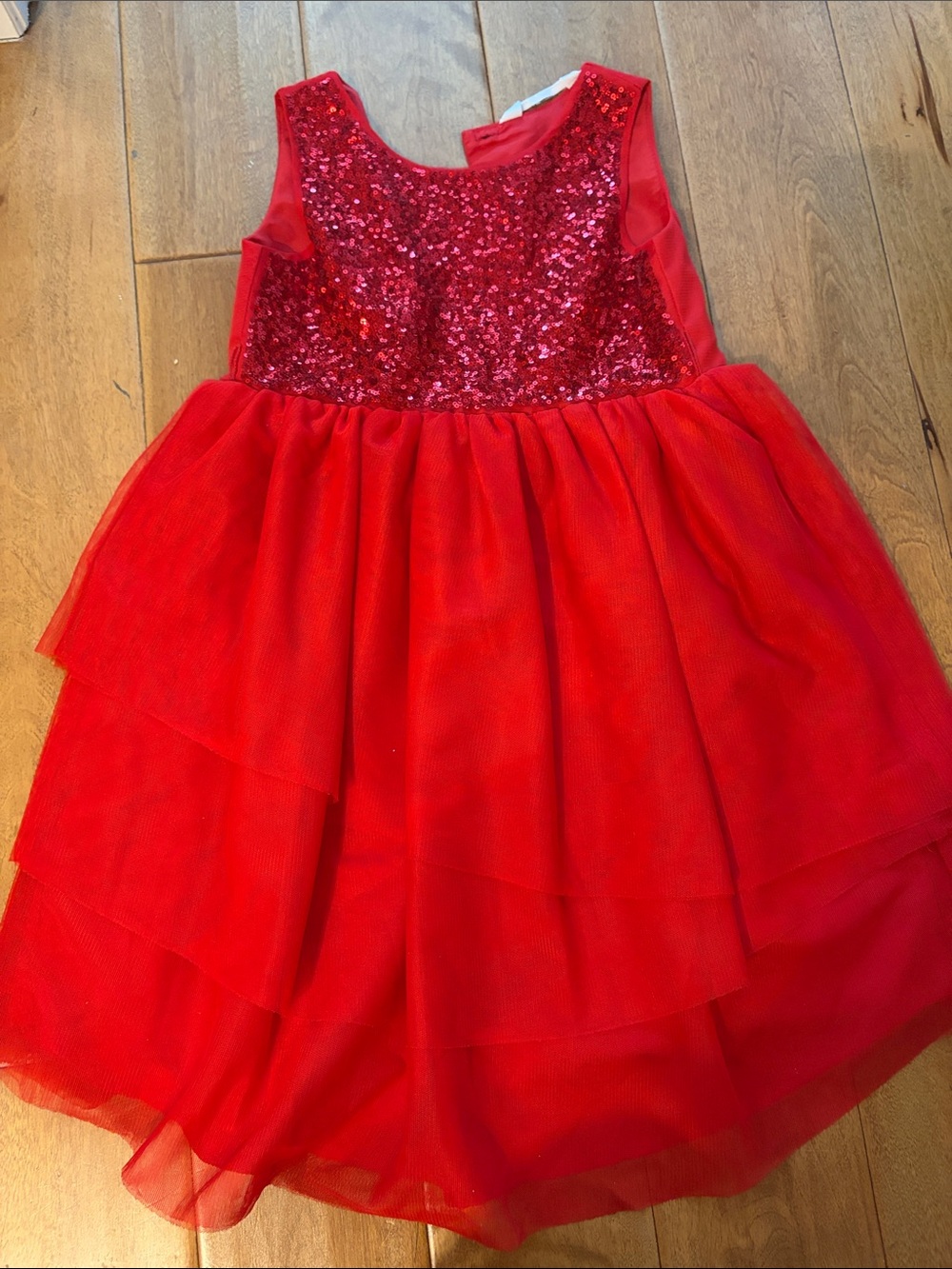 H&M Red Sequin Bodice Tiered Tulle Dress